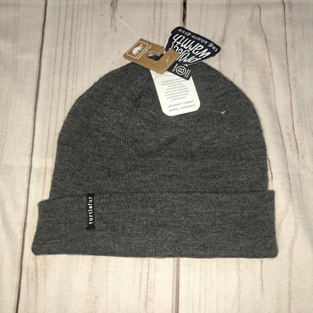 Turtle Fur Explorer Knit Cuffed Beanie Hat Charcoal Gray